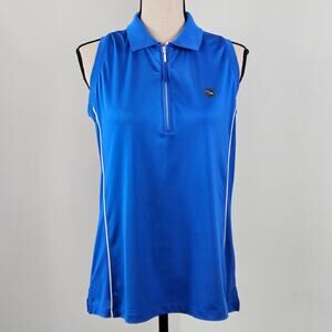Peter Millar Women Blue 1/4 Zip Sleeveless Eagle Point Golf Performance Polo | L